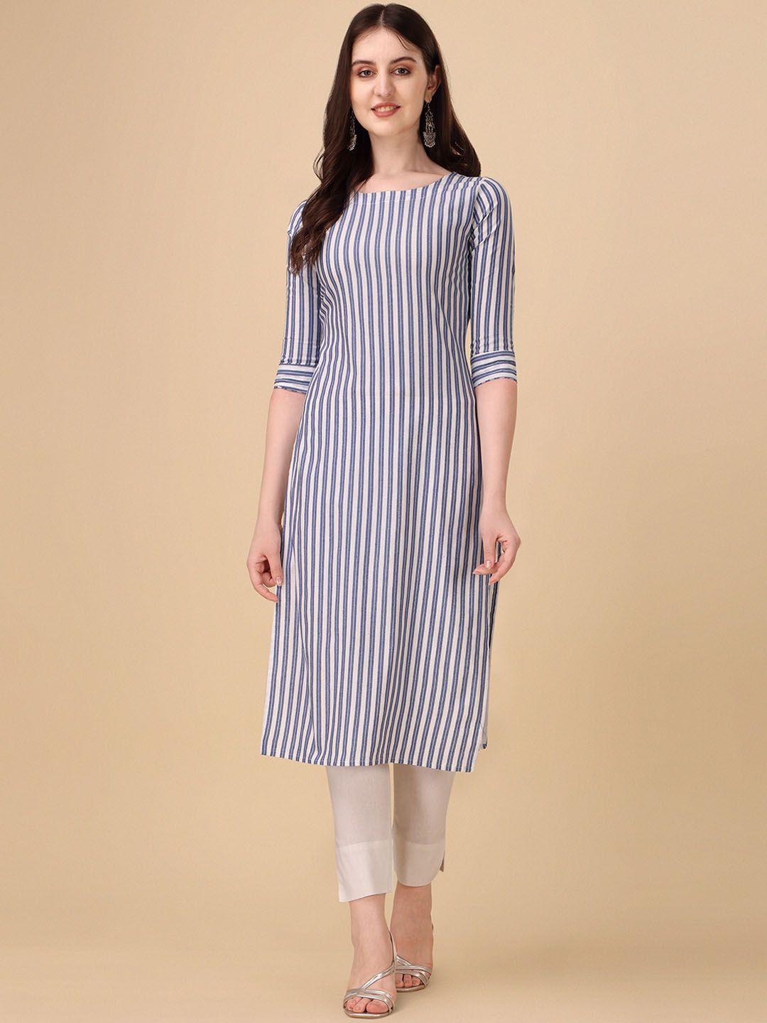 wedani striped round neck cotton straight kurta