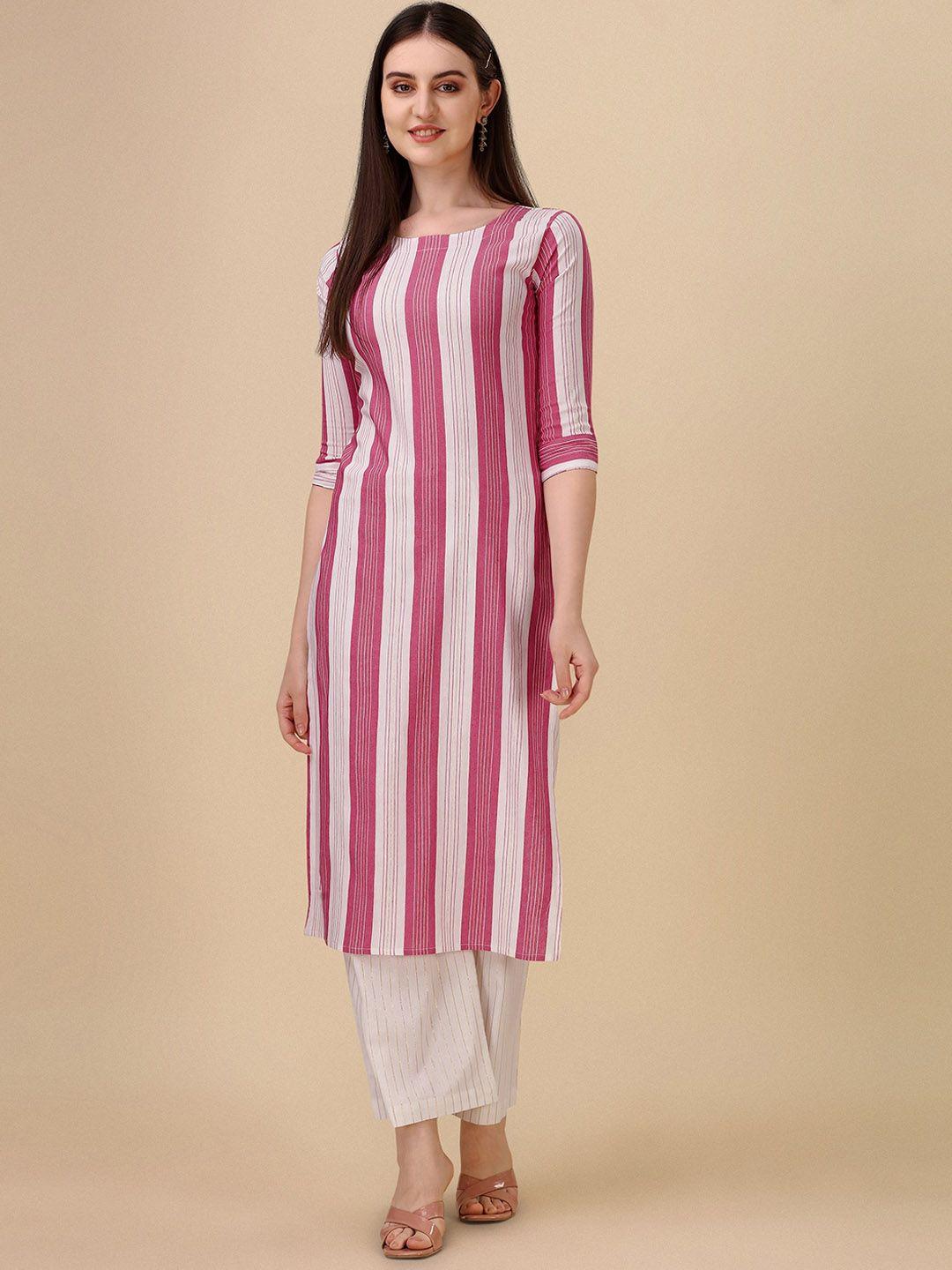 wedani striped round neck cotton straight kurta