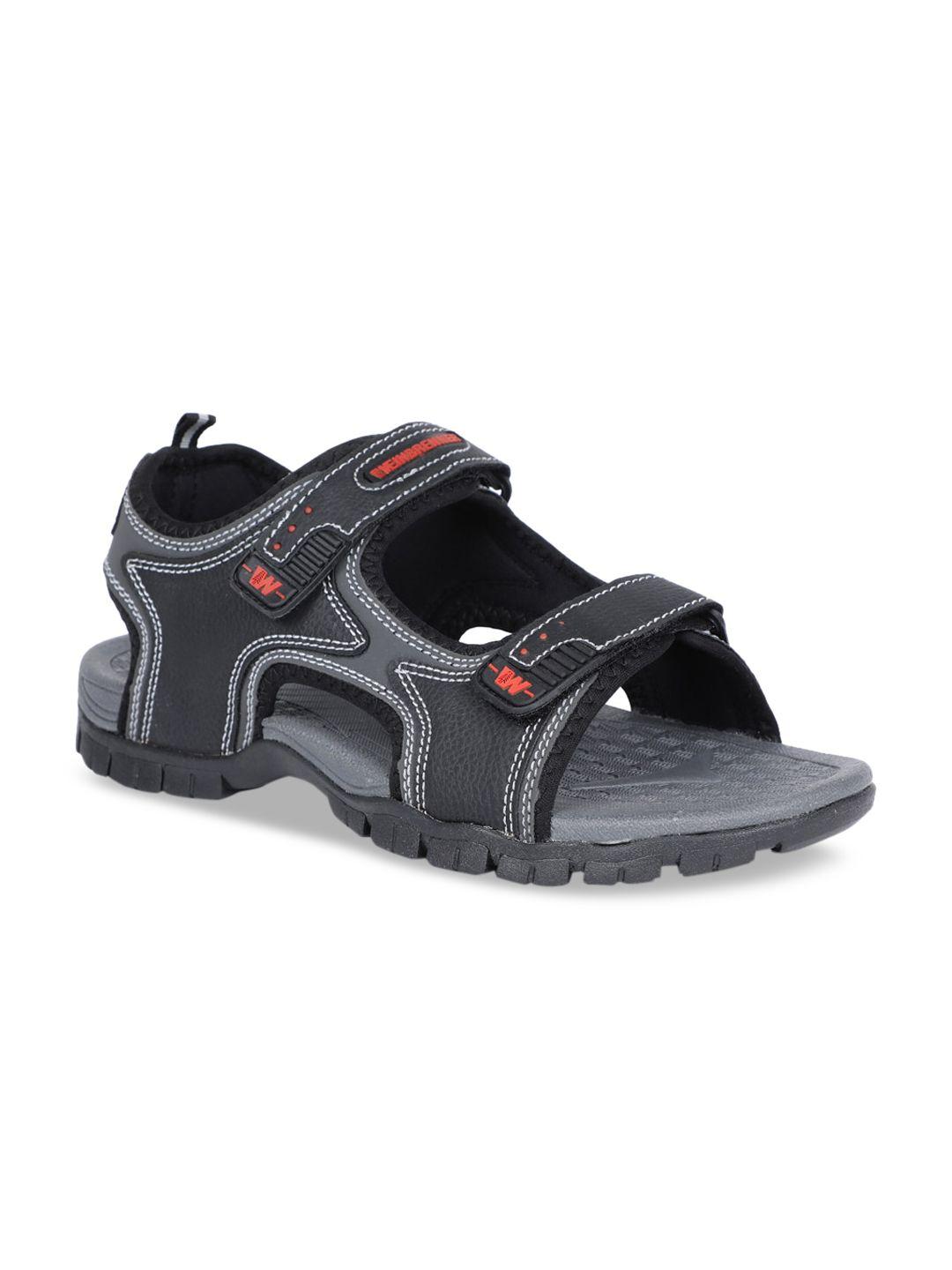 weinbrenner men black & grey solid sports sandals
