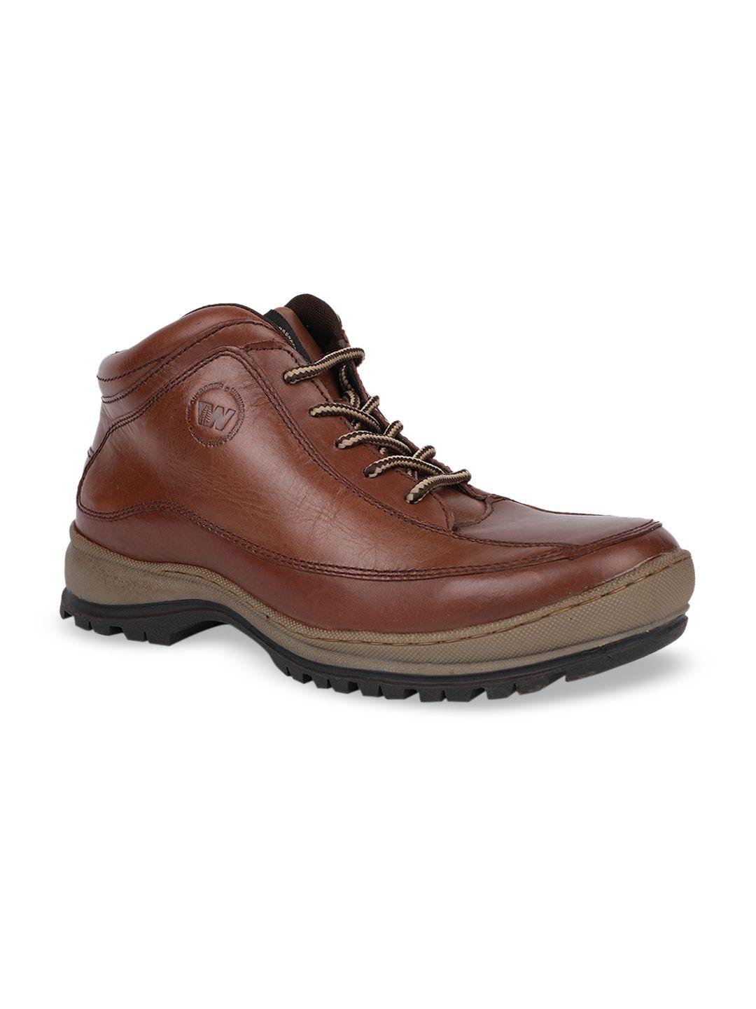 weinbrenner men brown solid leather mid-top flat boots