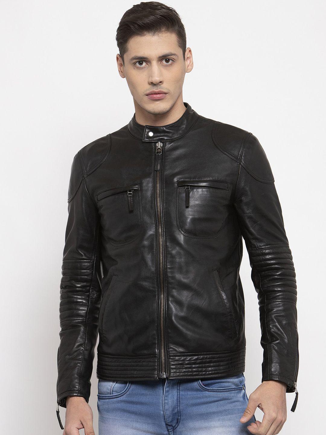 welbawt men black leather lightweight biker jacket