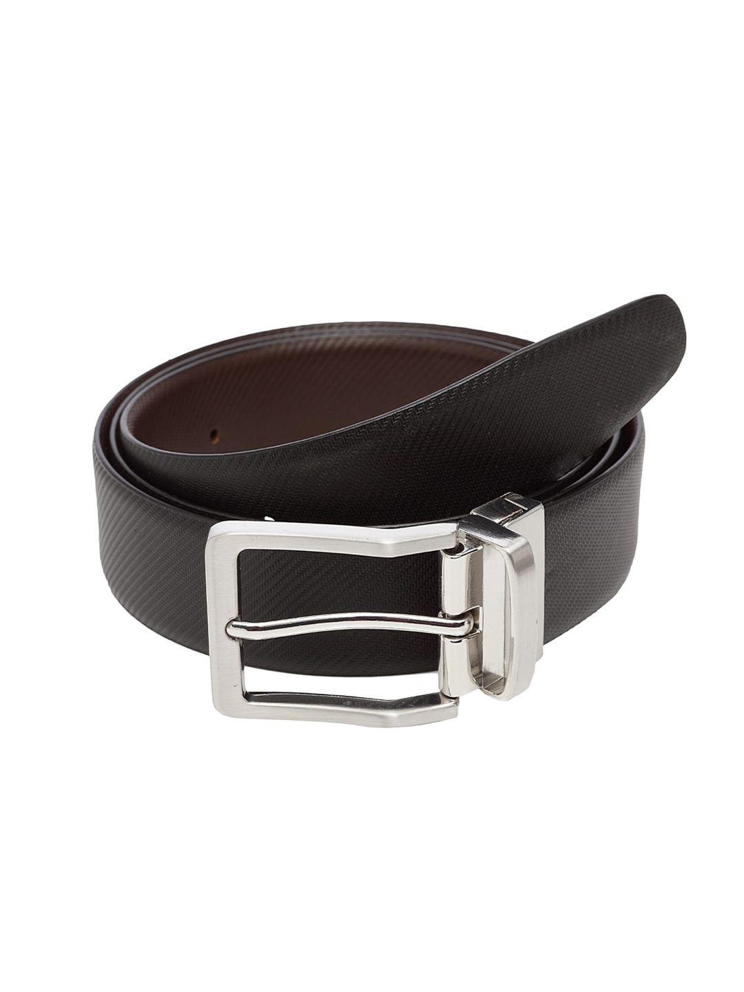 welbawt men black & brown textured leather reversible belt