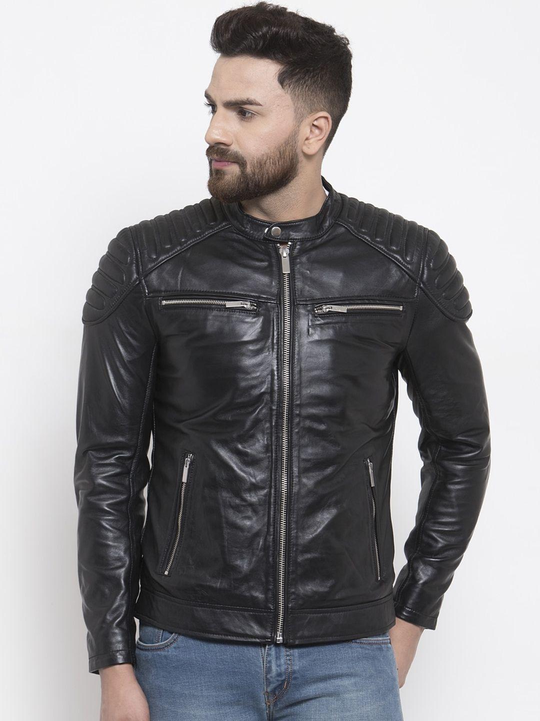 welbawt men black lightweight leather jacket