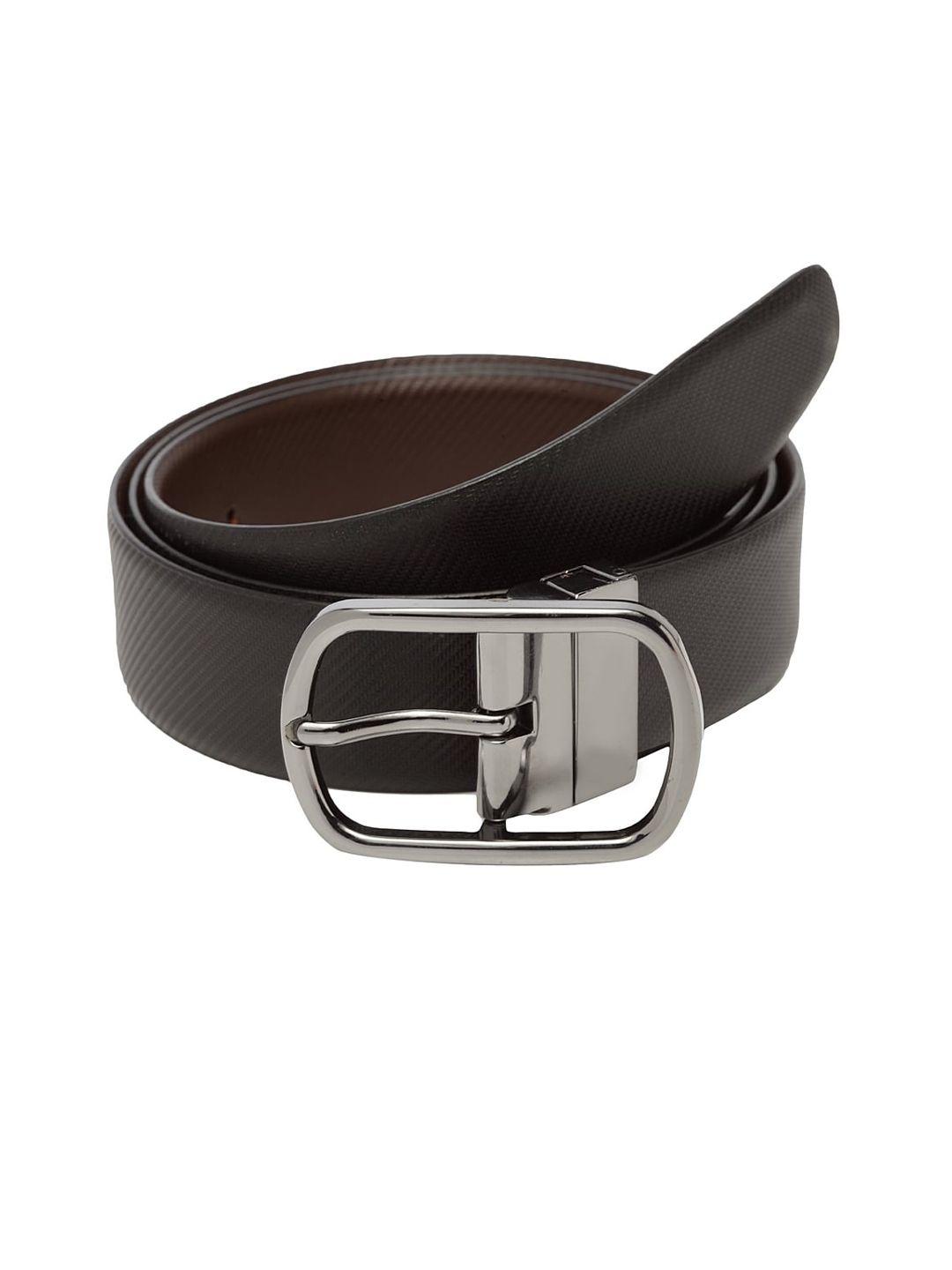 welbawt men brown & black textured leather slim reversible belt