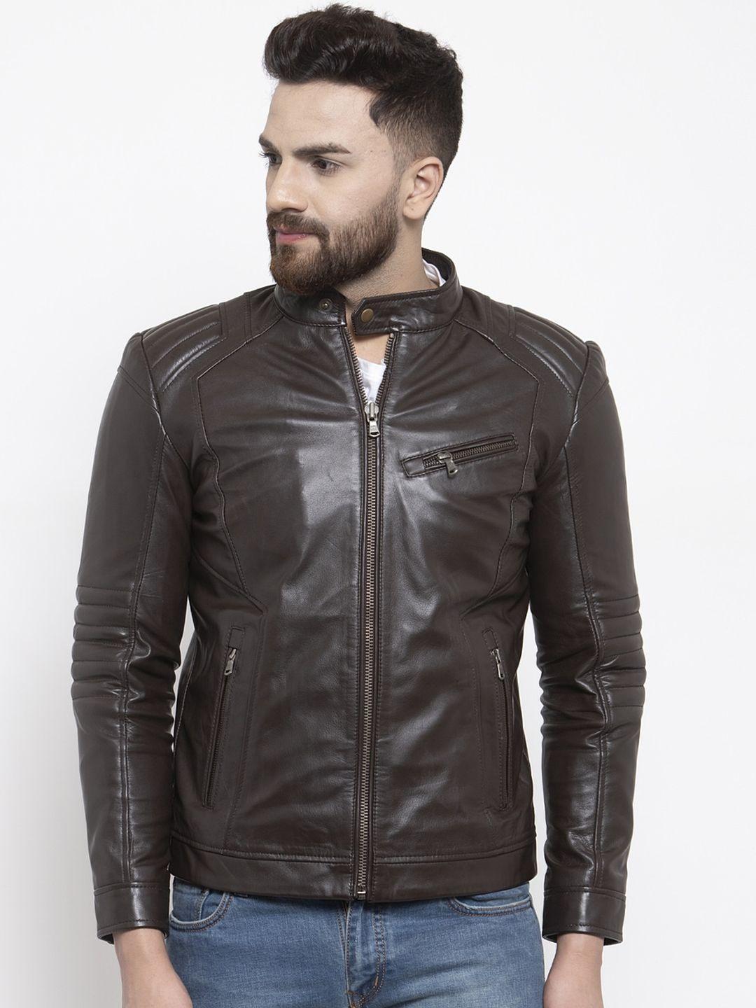 welbawt men brown leather lightweight biker jacket