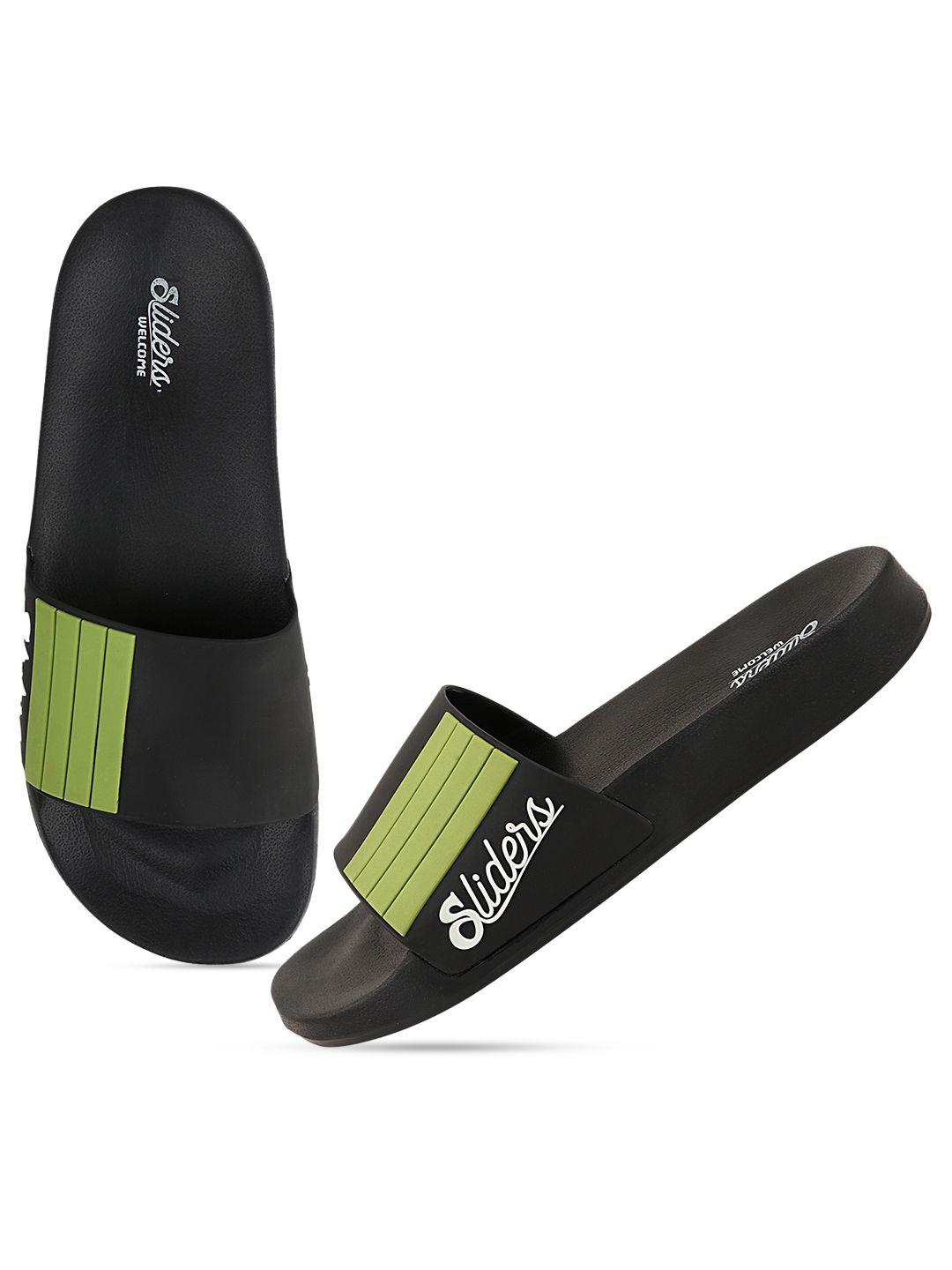 welcome men black & green printed sliders