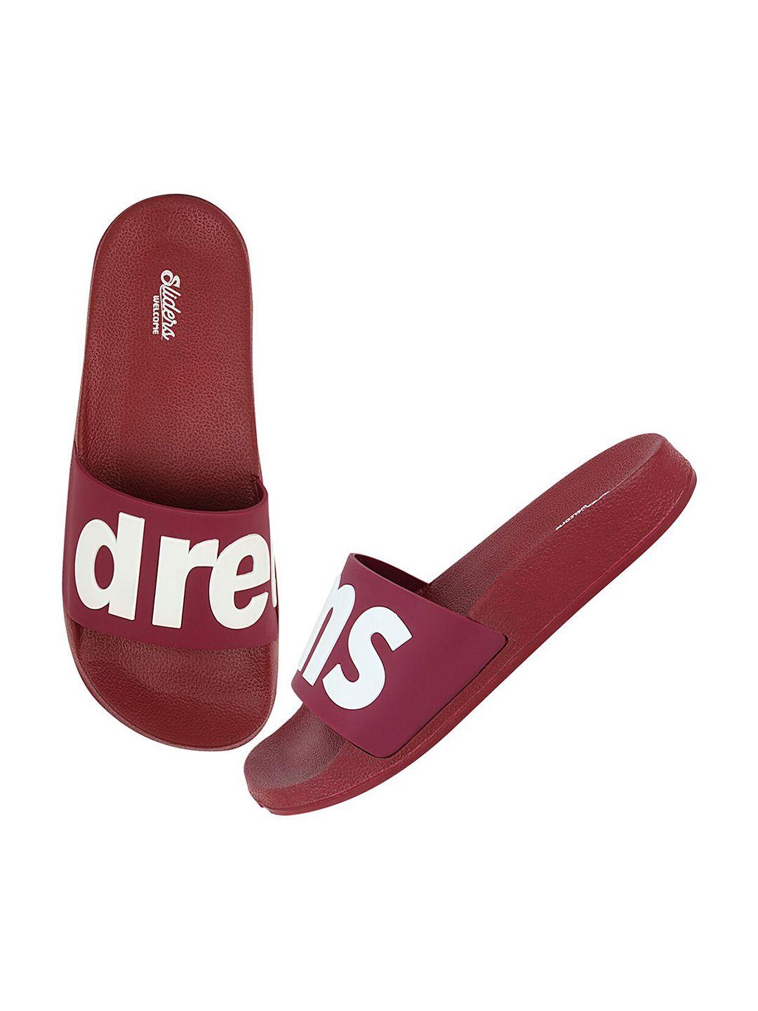 welcome women maroon & white typography printed sliders