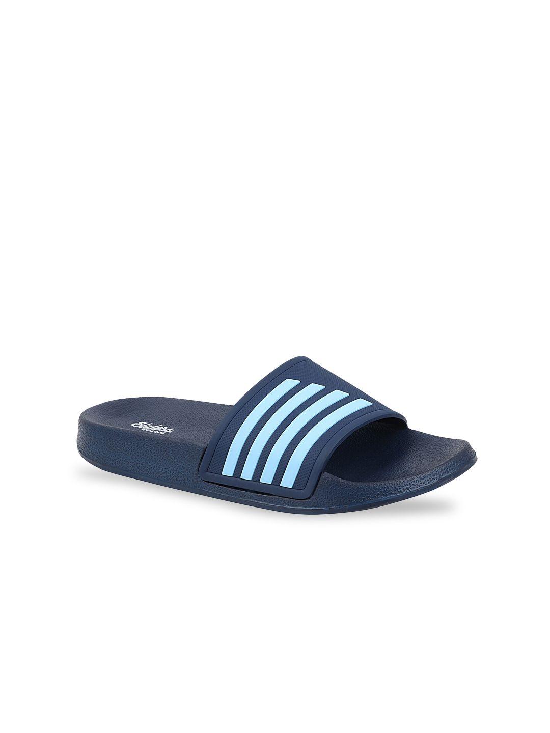 welcome women navy blue & turquoise blue striped sliders