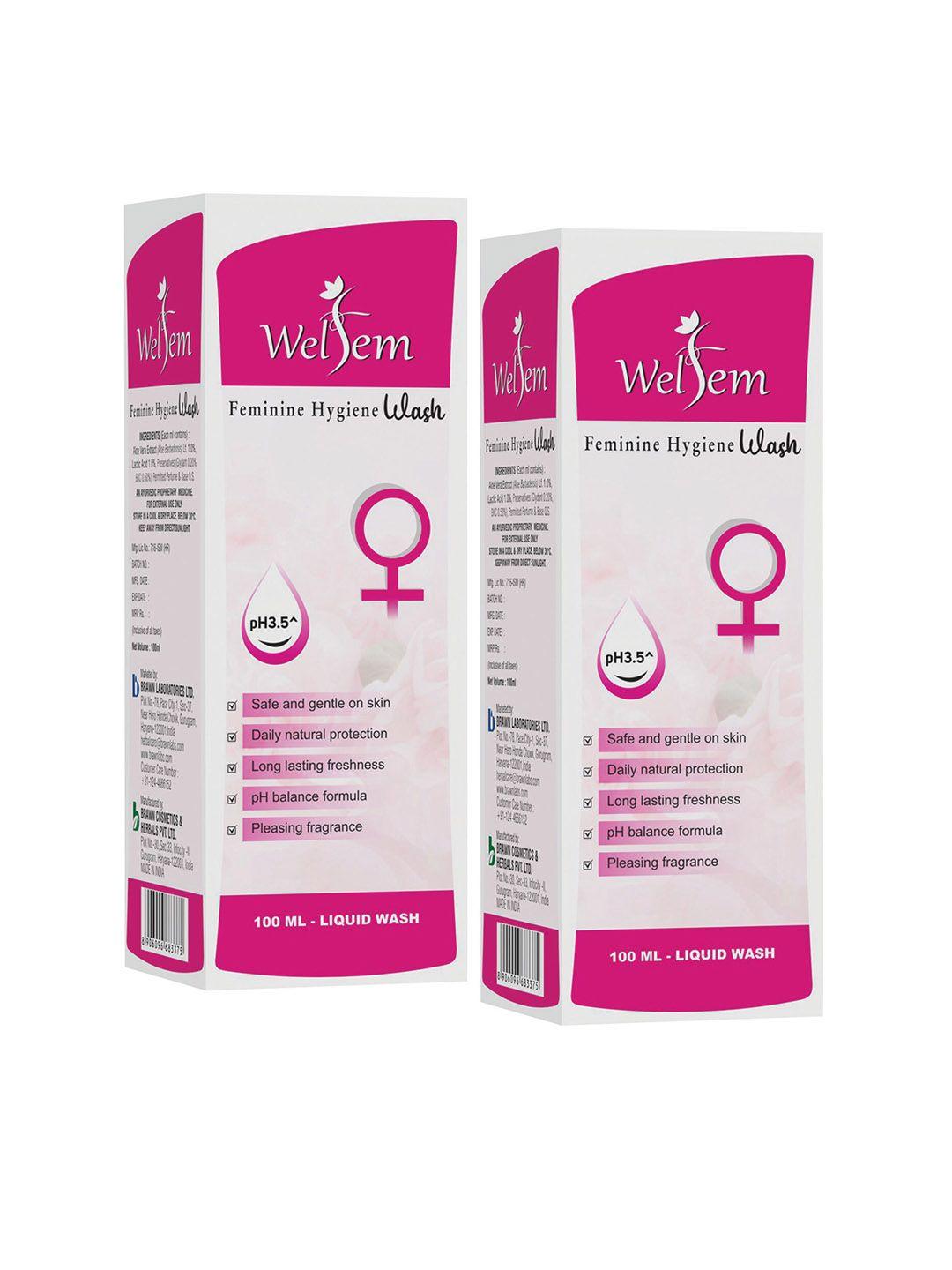 welfem set of 2 long lasting intimate wash with lactic acid & aloevera - 100 ml each