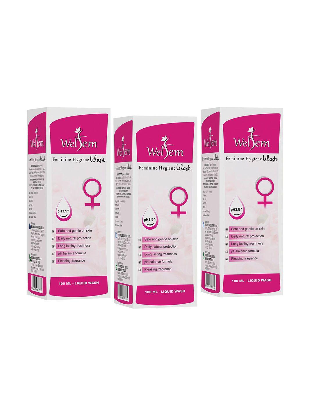 welfem set of 3 ph3.5 feminine hygiene wash with lactic acid & aloevera - 100 ml each