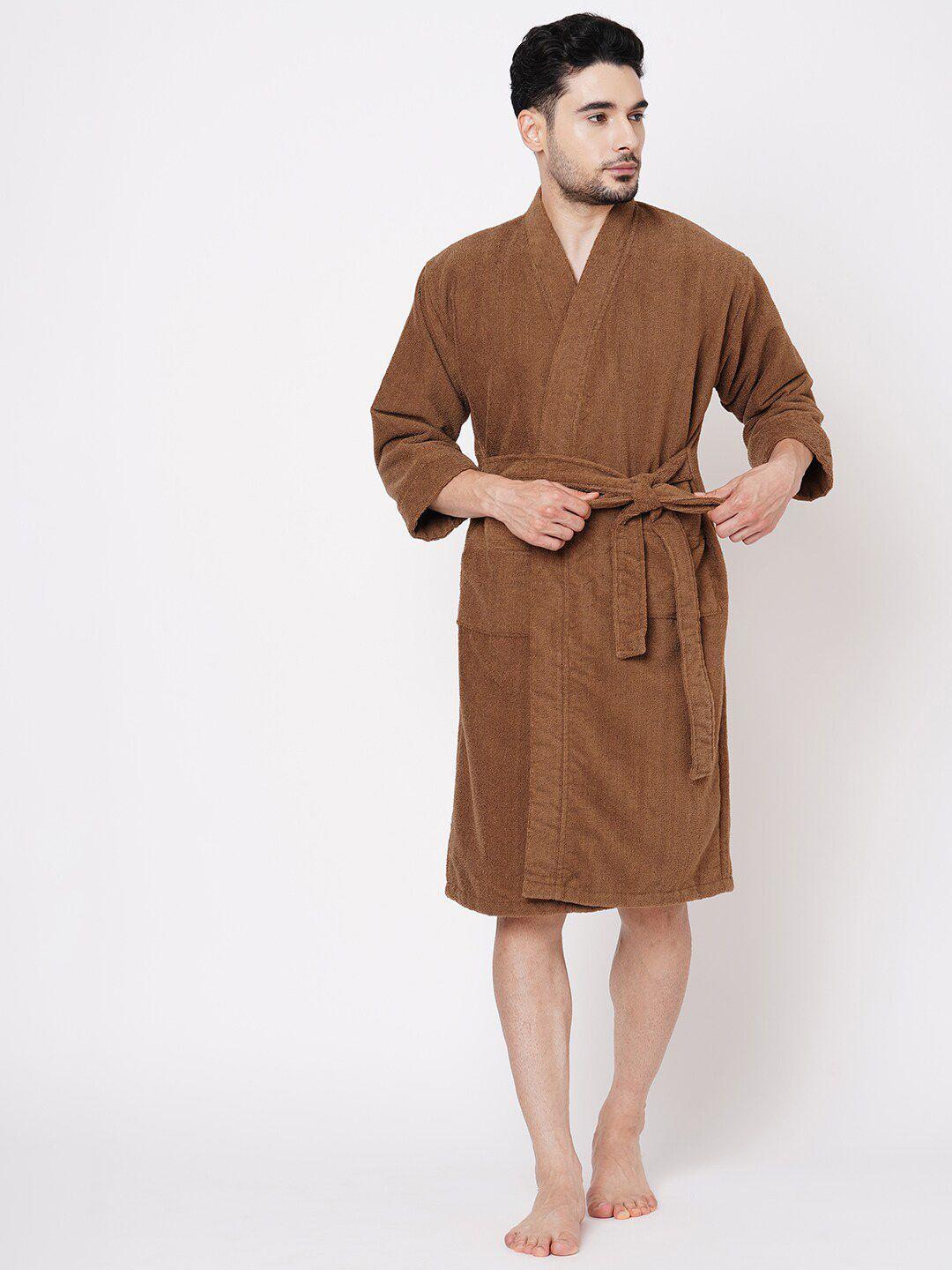 welspun dew mens brown pure cotton bath robe