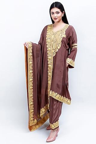 werge brown embroidered kurta set