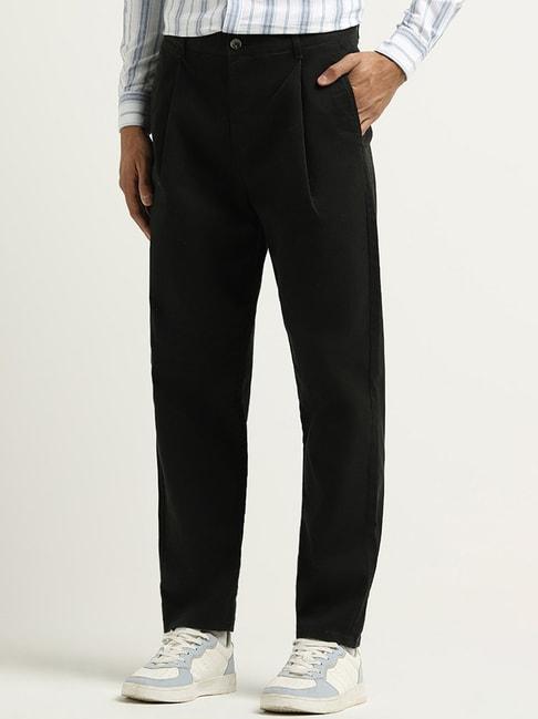 wes casuals by westside black mid rise relaxed fit trousers