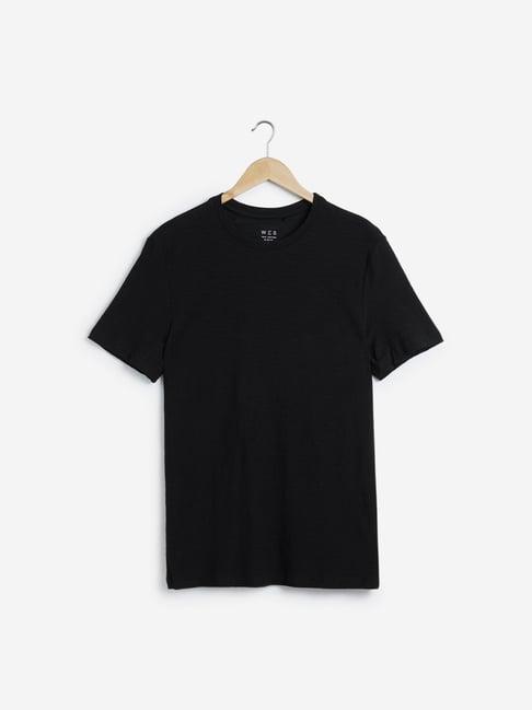 wes casuals by westside black slim fit pure cotton t-shirt