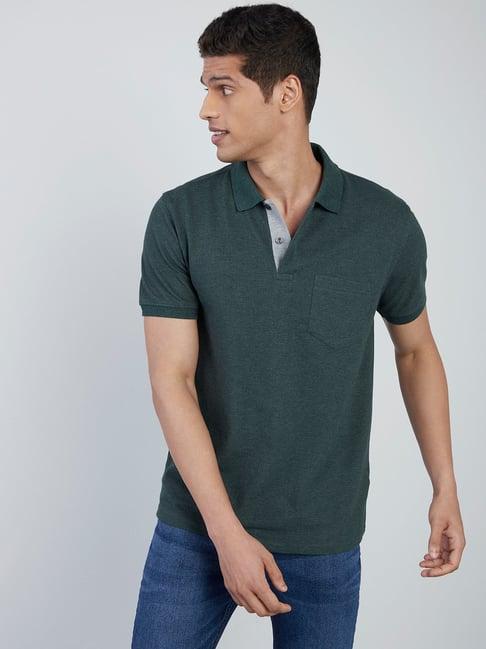 wes casuals by westside dark green slim-fit polo t-shirt