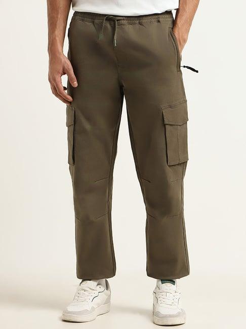 wes casuals by westside dark olive cargo relaxed fit joggers