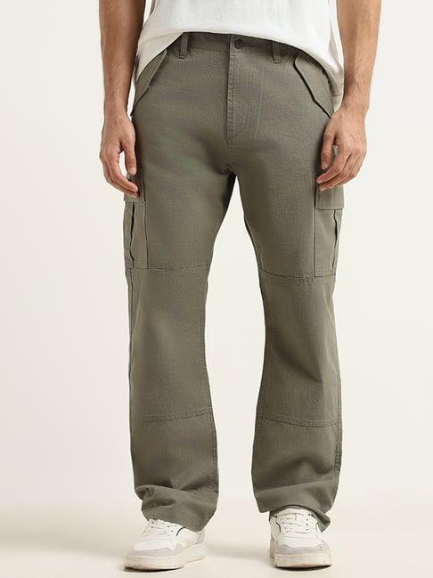 wes casuals by westside light olive cargo relaxed fit joggers