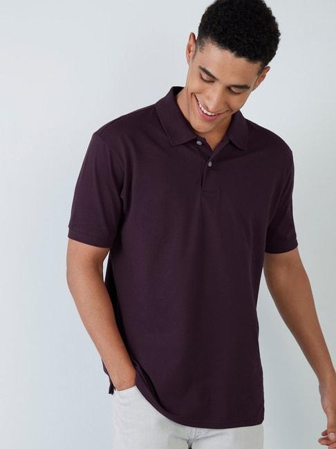 wes casuals by westside plum slim-fit polo t-shirt