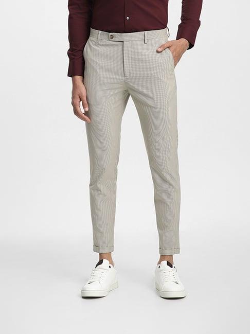 wes formals by westside houndstooth beige carrot fit trouser
