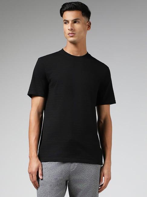 wes lounge by westside black self-striped relaxed fit t-shirt