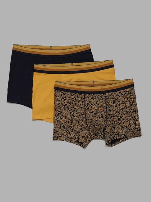 wes lounge by westside print & solid mustard trunks - pack of 3