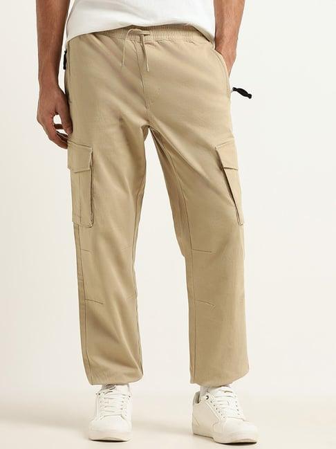 wes casuals by westside beige cargo relaxed fit joggers
