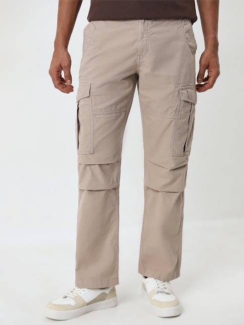 wes casuals by westside beige relaxed-fit mid-rise cotton trousers