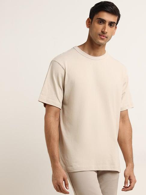 wes casuals by westside beige solid relaxed fit t-shirt