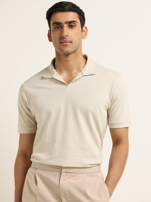 wes casuals by westside beige textured relaxed fit t-shirt