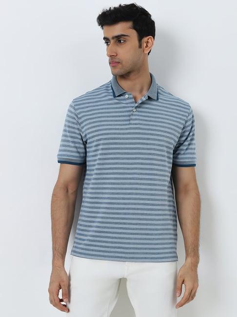 wes casuals by westside blue striped relaxed-fit t-shirt