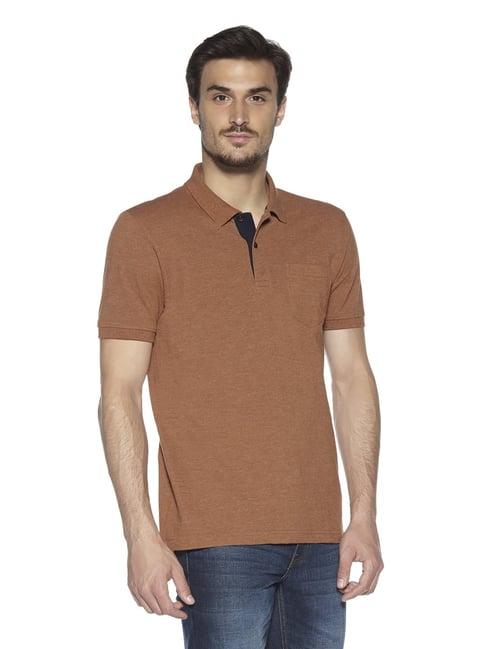 wes casuals by westside brown melange slim fit polo t-shirt