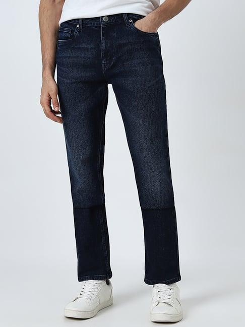 wes casuals by westside dark blue faded slim-fit mid-rise jeans