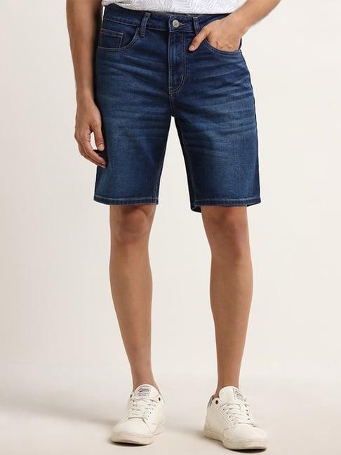 wes casuals by westside dark blue relaxed-fit mid-rise shorts