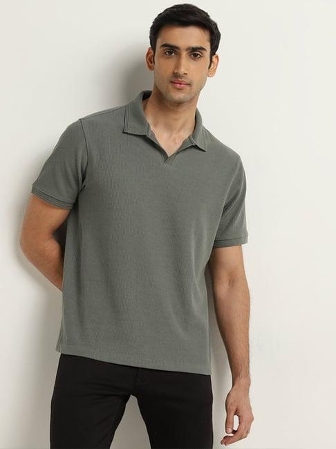 wes casuals by westside dusty olive relaxed-fit polo cotton t-shirt