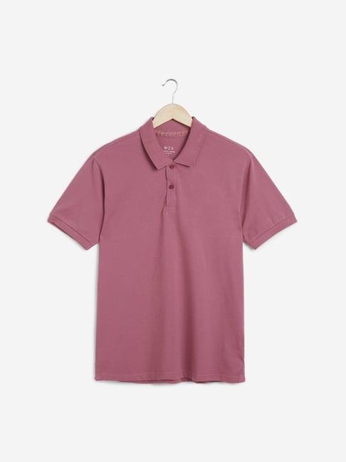 wes casuals by westside dusty pink slim fit polo t-shirt