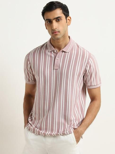 wes casuals by westside dusty pink striped relaxed-fit polo t-shirt