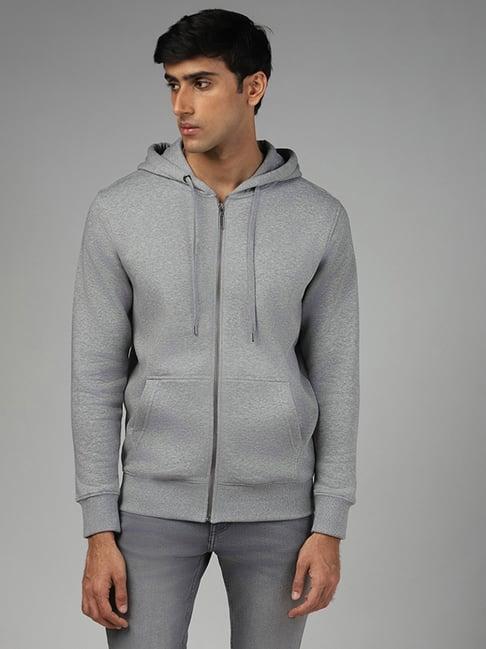 wes casuals by westside grey melange hoodie relaxed fit jacket