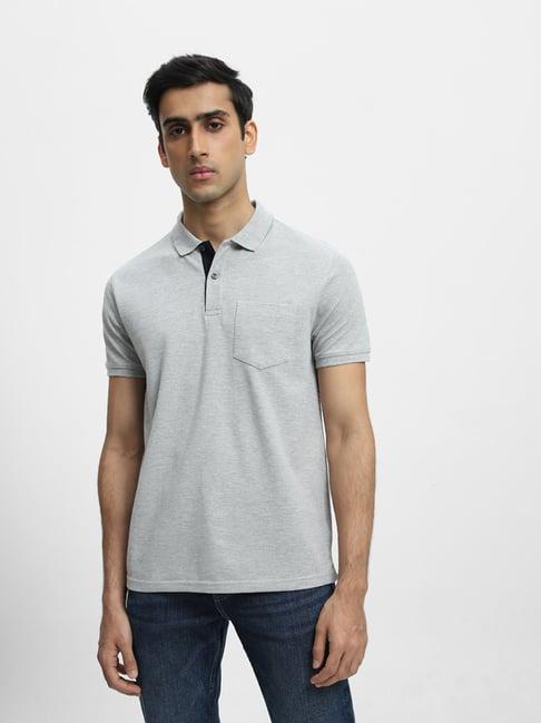 wes casuals by westside grey melange slim fit polo t-shirt