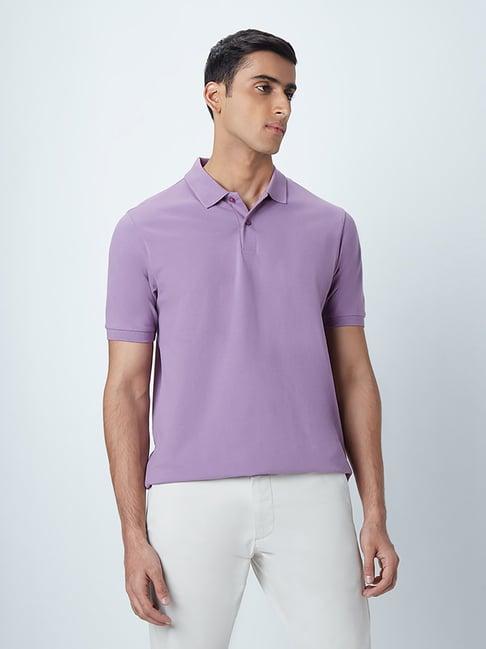 wes casuals by westside lavender slim-fit polo t-shirt