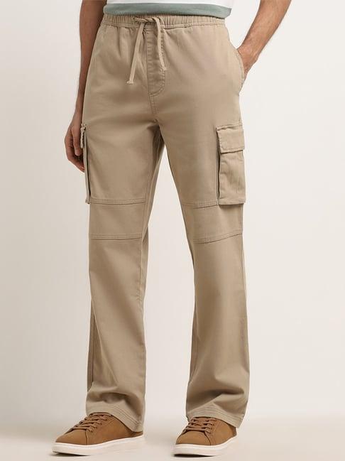 wes casuals by westside light beige relaxed-fit  cotton blend pants