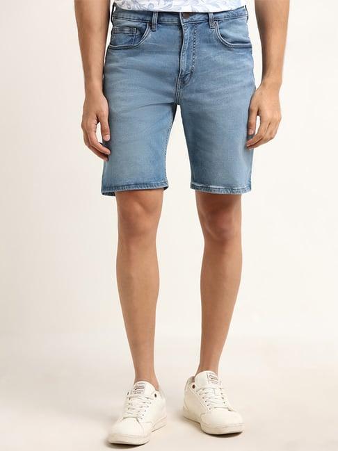 wes casuals by westside light blue relaxed-fit mid-rise shorts