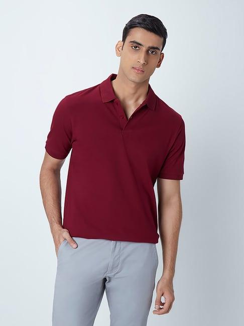 wes casuals by westside maroon relaxed-fit polo t-shirt