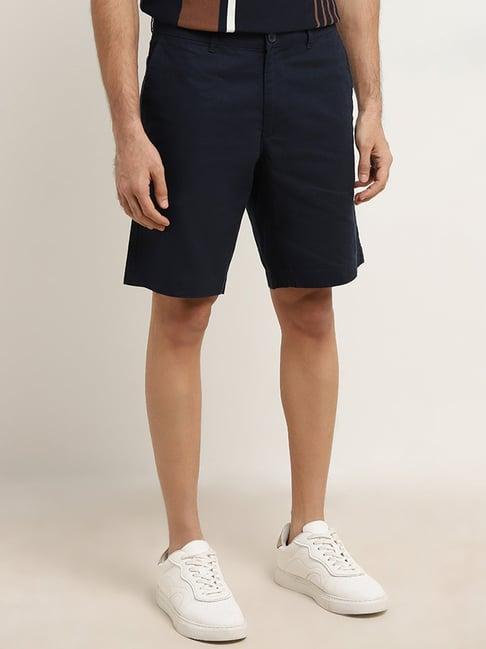 wes casuals by westside navy relaxed-fit mid-rise blended linen shorts