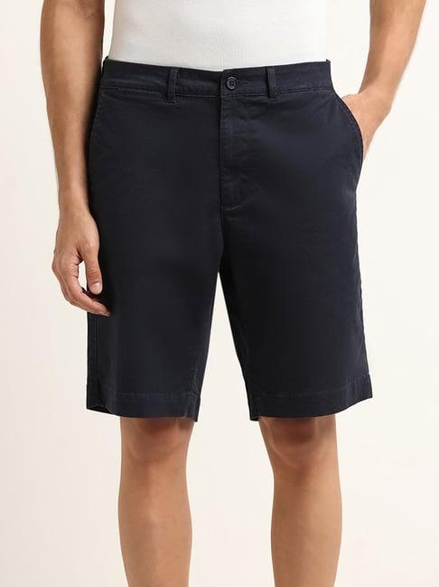 wes casuals by westside navy solid relaxed fit mid rise shorts