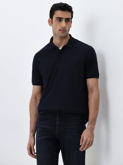 wes casuals by westside navy solid relaxed-fit polo t-shirt