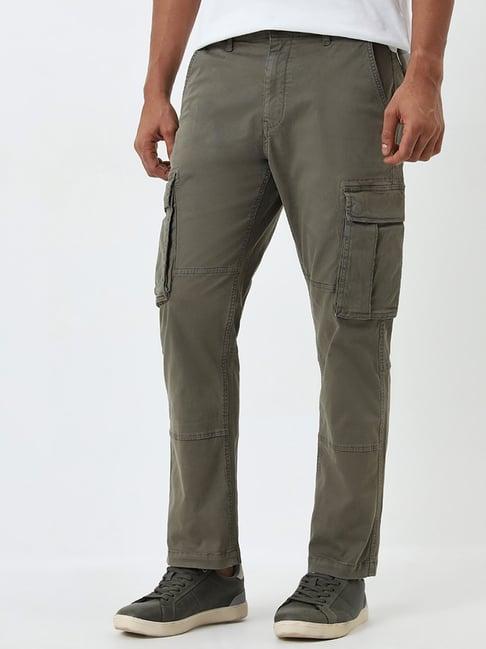 wes casuals by westside olive cargo-style relaxed-fit mid-rise cotton blend chinos