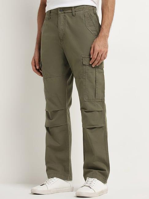 wes casuals by westside olive cargo-style relaxed-fit mid-rise trousers