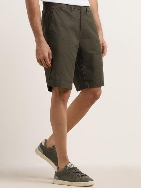 wes casuals by westside olive relaxed-fit mid-rise cotton shorts