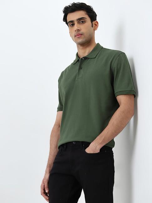 wes casuals by westside olive relaxed-fit polo cotton blend t-shirt