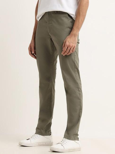 wes casuals by westside olive slim fit mid rise chinos